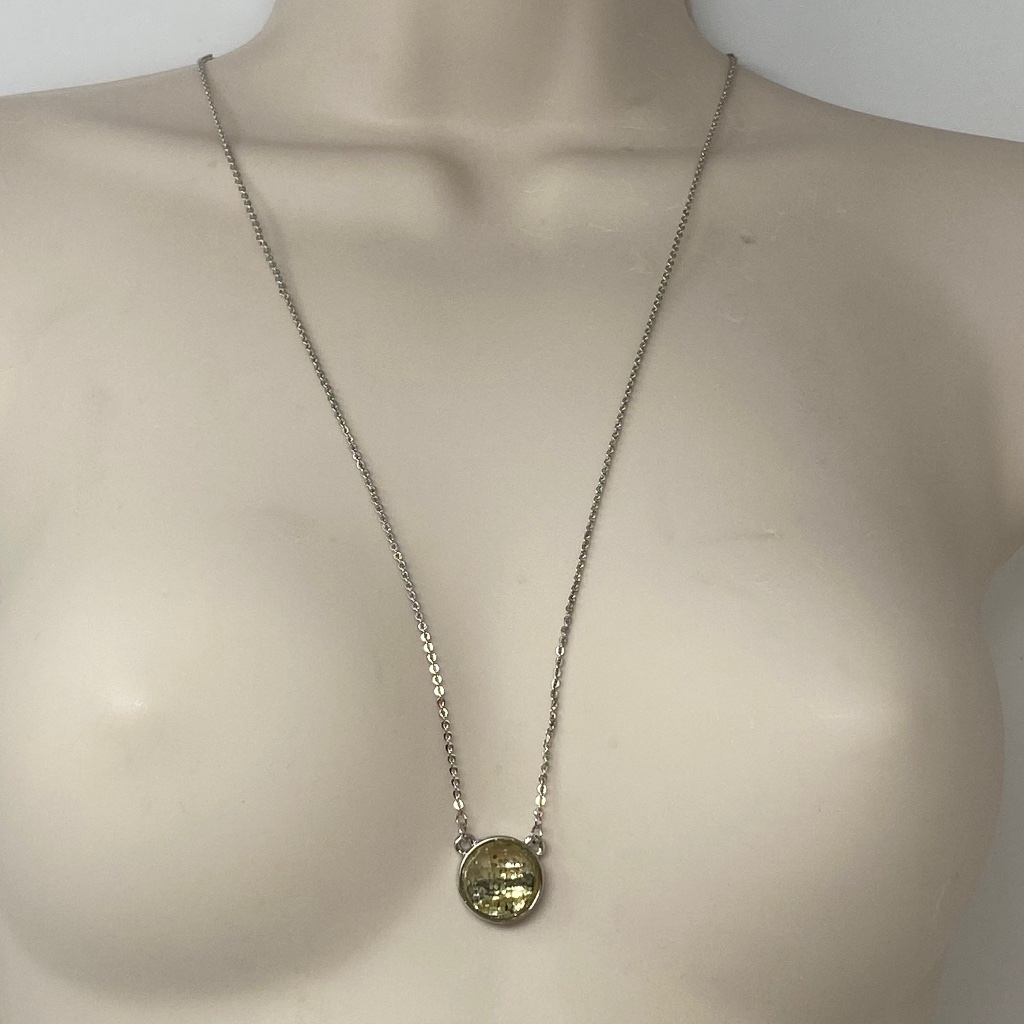 G By Gennaro Womens Silver Tone Long Chain Necklace With Lemon Yellow Pendant